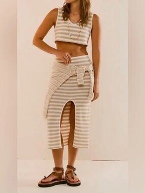 Free People Beach Bailey 3-Piece Skirt Sweater Set - Cream & White